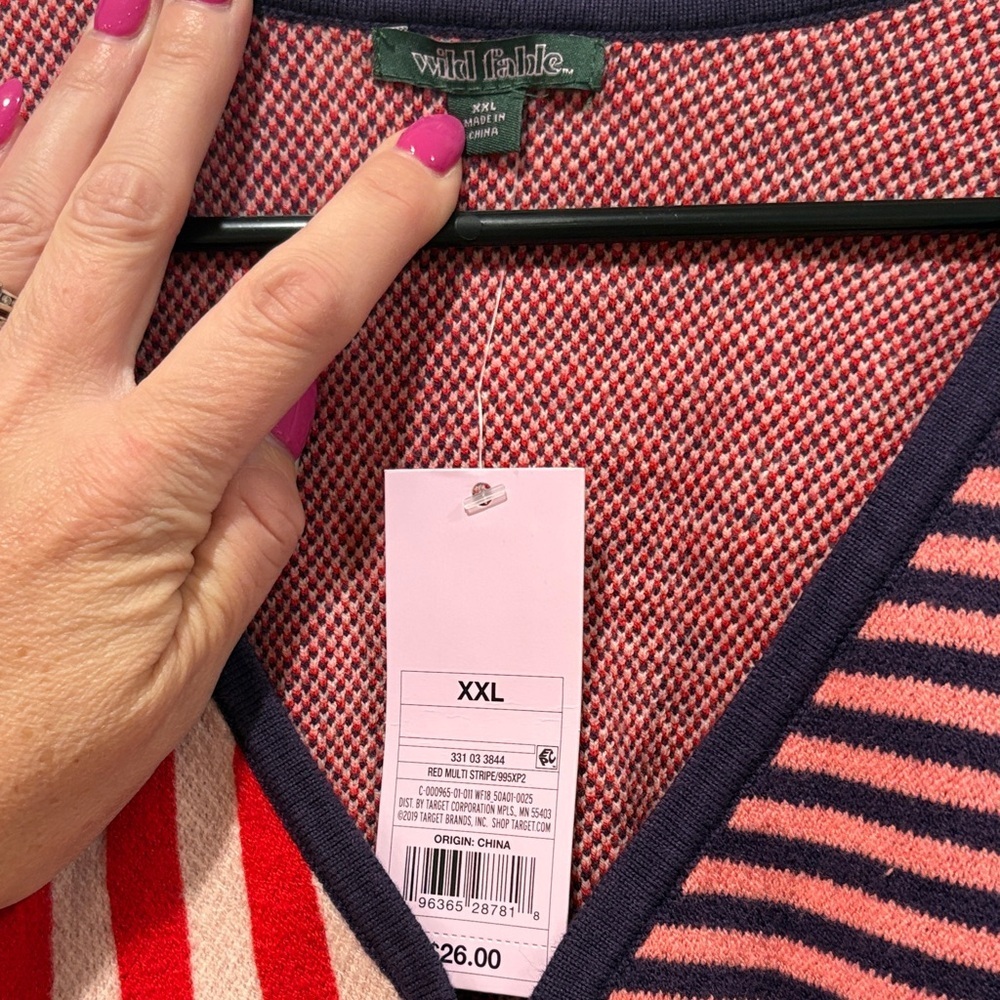Wild Fable Red and Navy Striped Cardigan - Picture 2 of 5